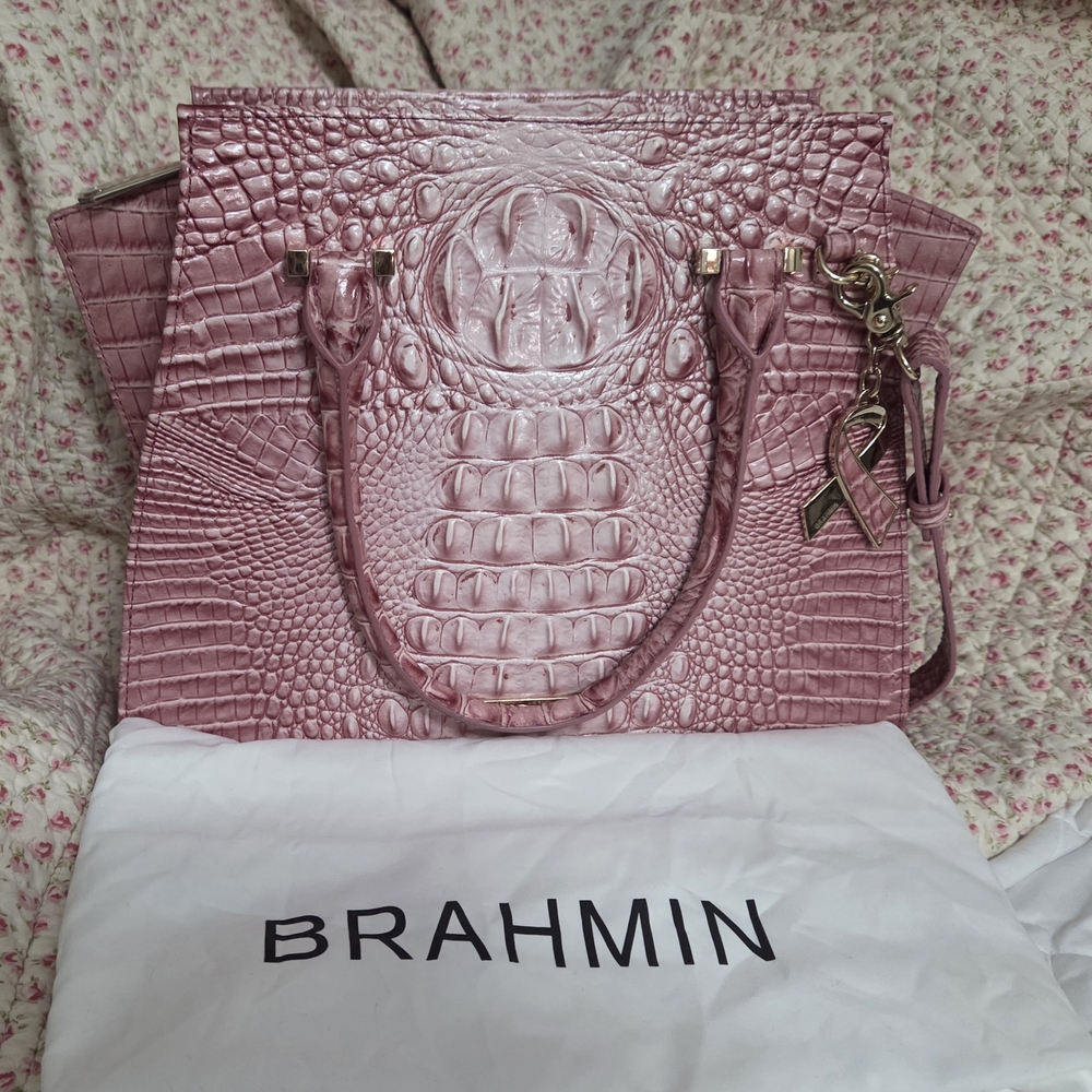 Brahmin Pink Croc-Embossed Leather Tote - Picture 2 of 5